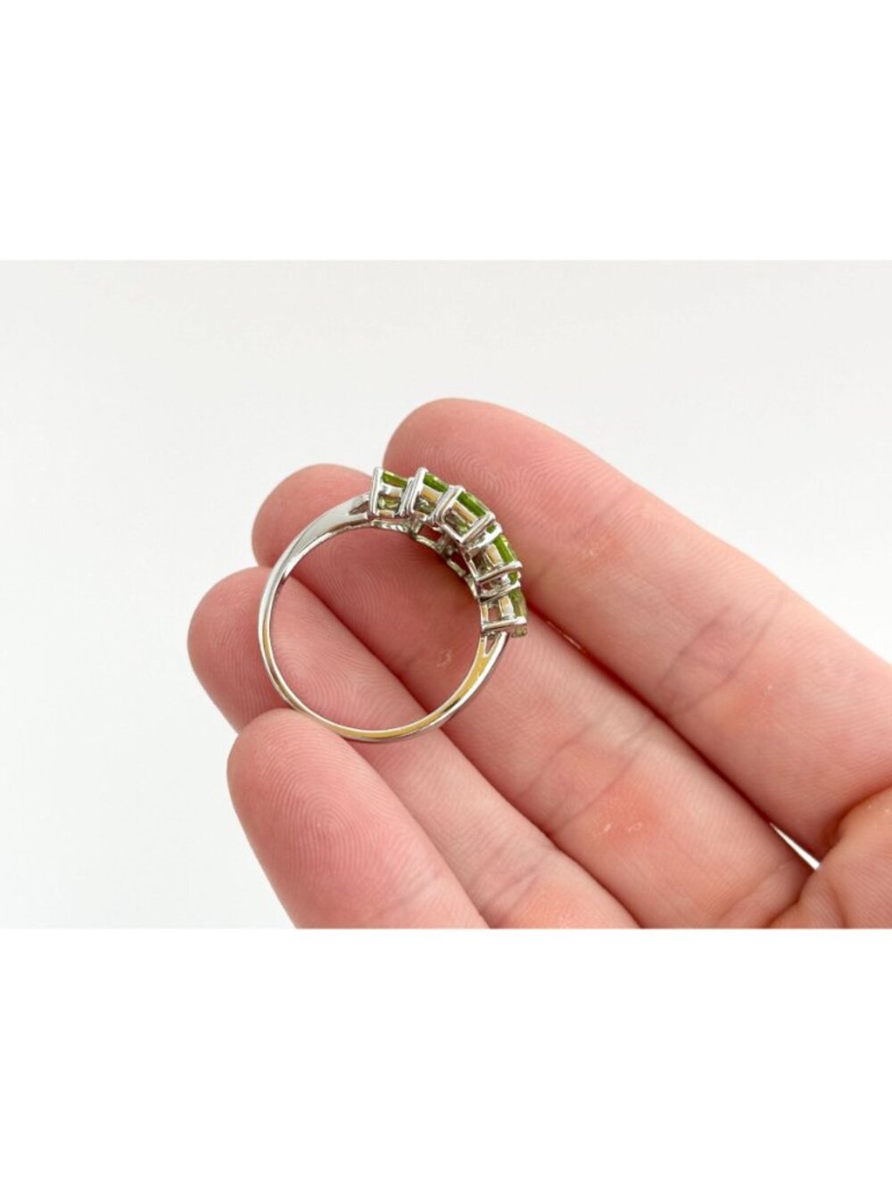 Green Peridot Emerald Cut Cluster Sterling Silver 925 Vintage Ring - sz 10 - Picture 9 of 15